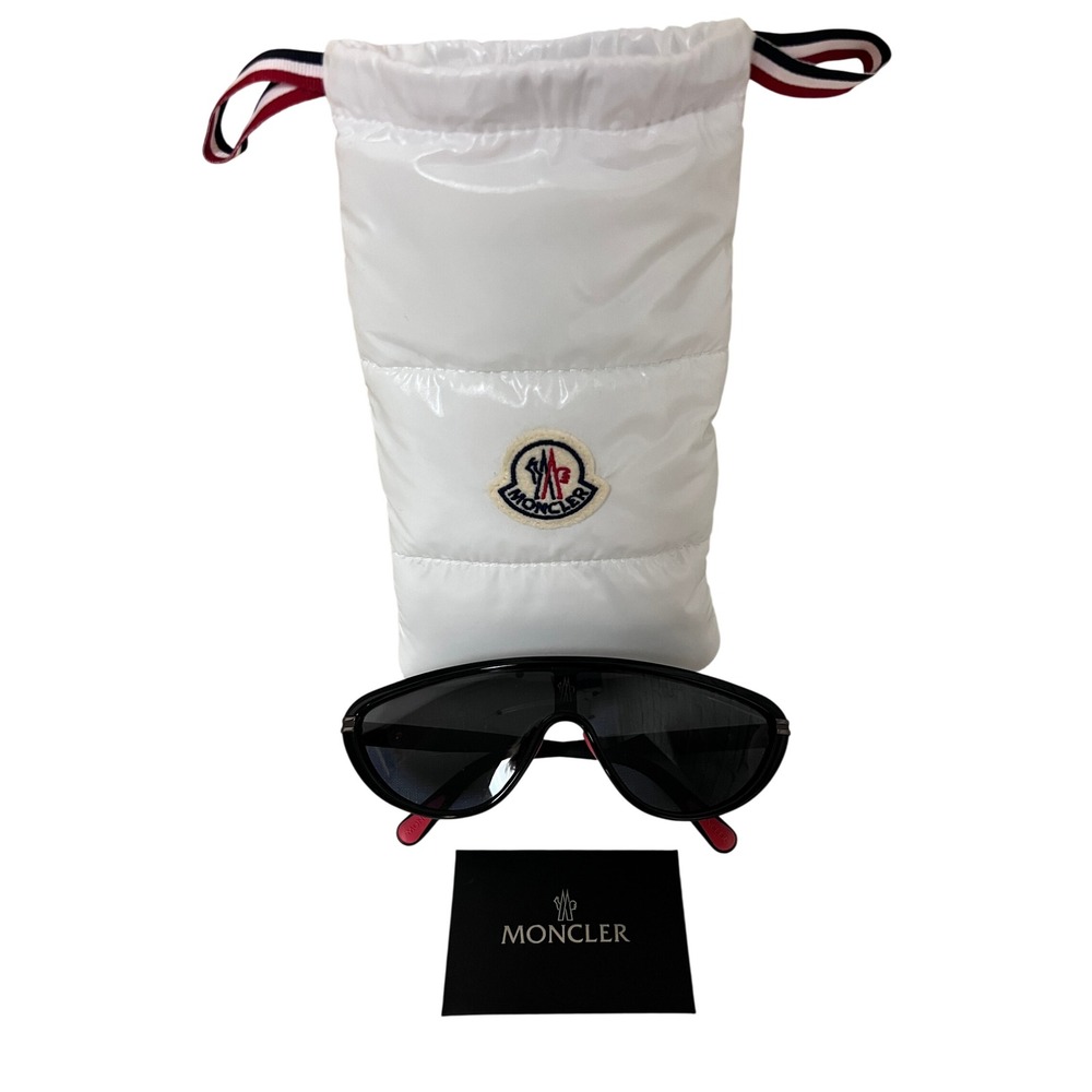 New Moncler Vitesse Sunglasses OS Black Excellent Shield Wrap Puffer Case E32